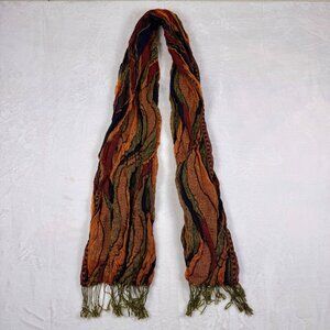 Vintage Multicolor Earth Tone Scarf Textured Boho 90s Style‎